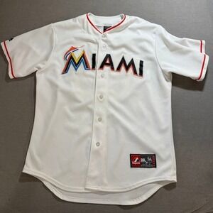 Miami Marlins MLB Majestic Baseball Racicot #65 Jersey White Mens L Short Sleeve